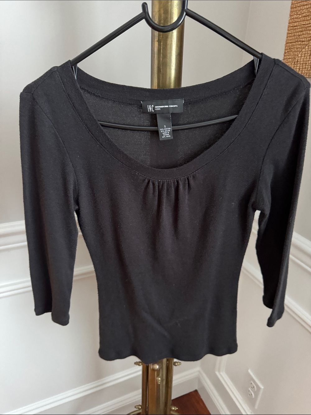 INC International Concepts Black Scoop Neck Long Sleeve Tee